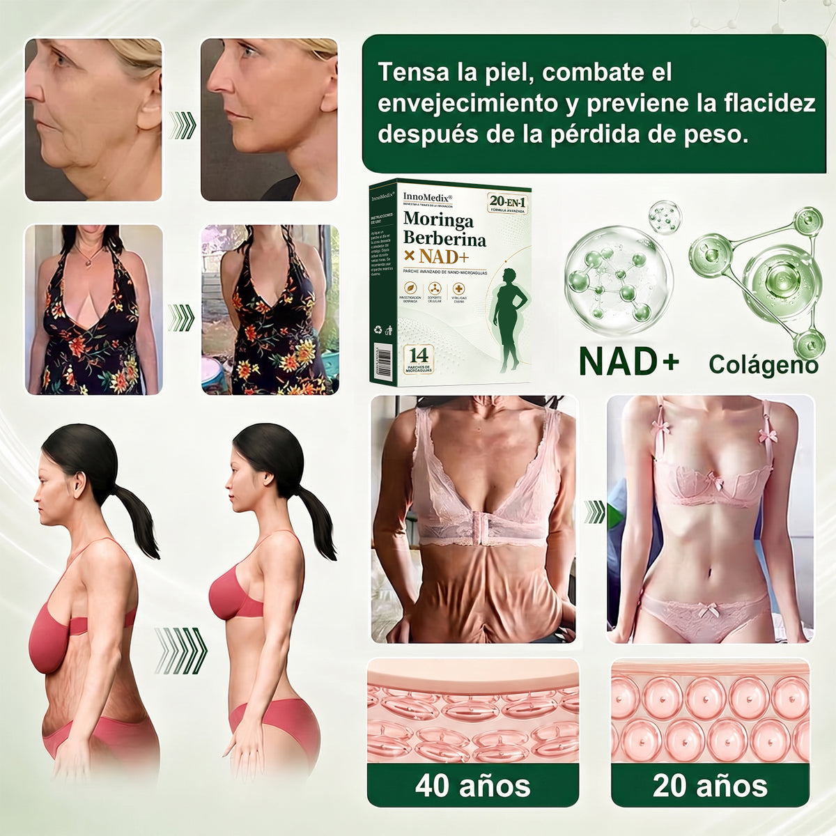 InnoMedix® Moringa Berberina x NAD+ 20-EN-1 Parche Avanzado de Nano-Microagujas (Aplicar solo una vez al día – cambios visibles en tan solo 7 días.)（墨西哥西语）（副本）