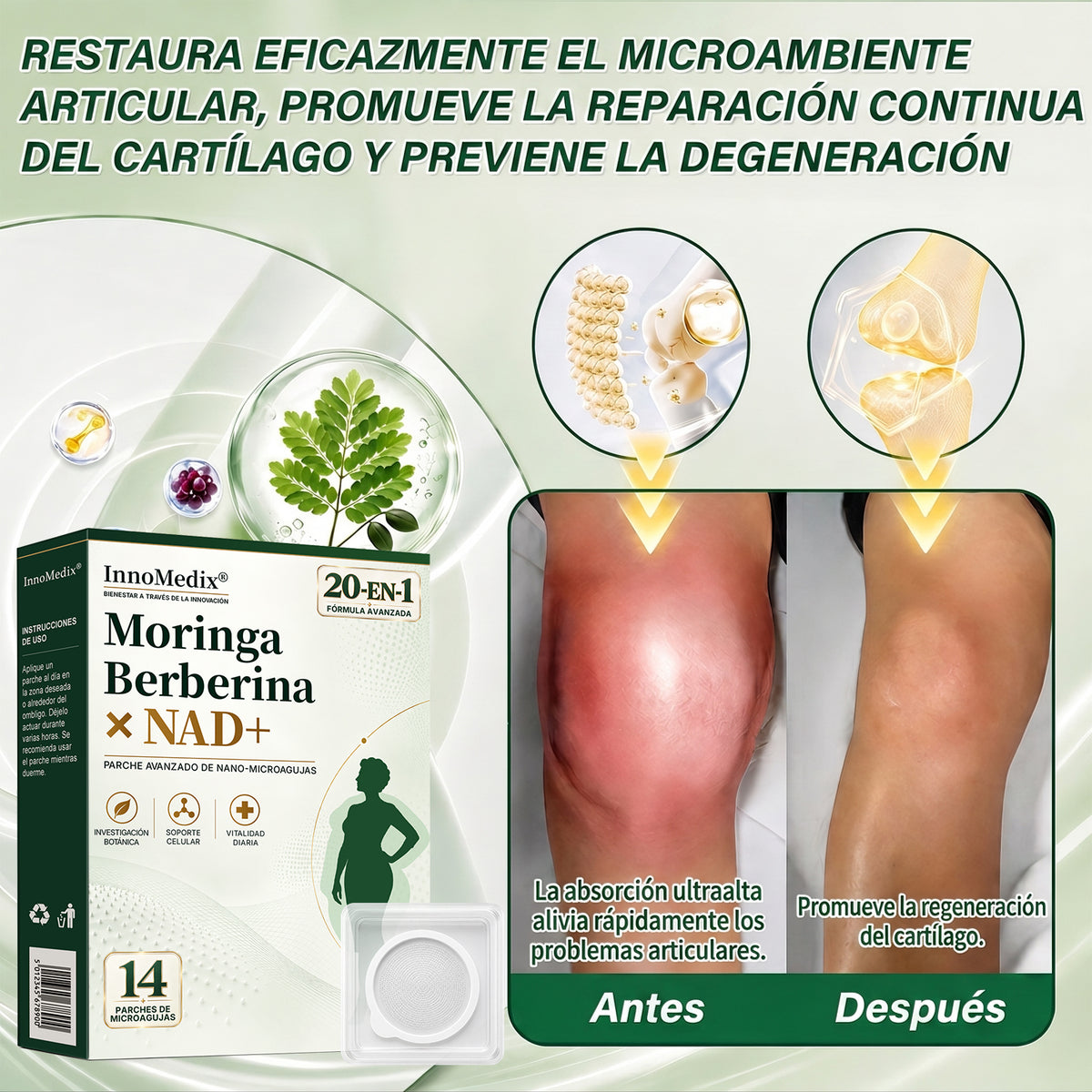 InnoMedix® Moringa Berberina x NAD+ 20-EN-1 Parche Avanzado de Nano-Microagujas (Aplicar solo una vez al día – cambios visibles en tan solo 7 días.)（墨西哥西语）（副本）