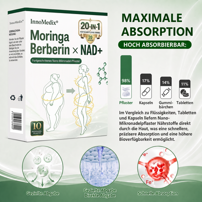 InnoMedix® Moringa Berberin x NAD+ 20-IN-1 Advanced Nano-Mikronadel-Pflaster(德国upsell)