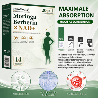 InnoMedix® Moringa Berberin x NAD+ 20-IN-1 Fortgeschrittenes Nano-Mikronadel-Pflaster (Nur einmal täglich anwenden – sichtbare Veränderungen in nur 7 Tagen.)（德国德语）