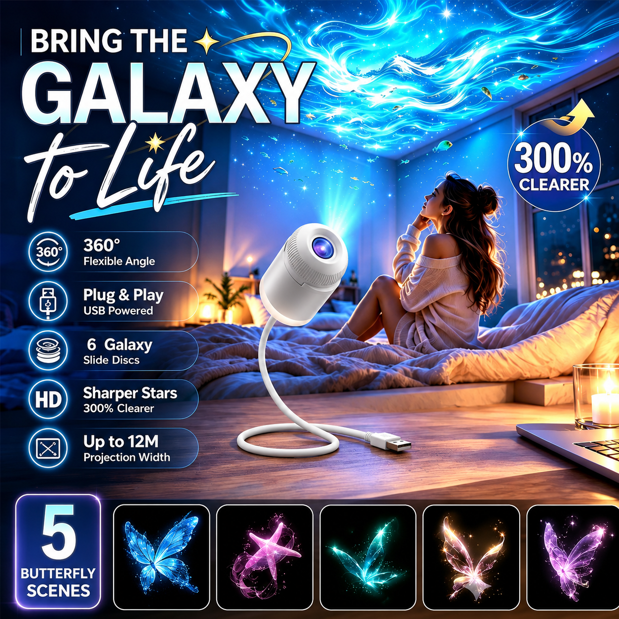 ✨Comauo® Smart Wi-Fi Night Light Projector—💝Smart Wi-Fi Galaxy & Ocean Projector That Transforms Any Room Instantly