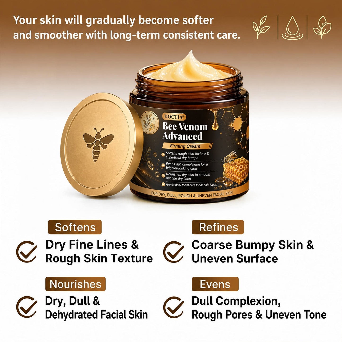 ✨🔥 DOCTIA® Bee Venom Advanced Firming Cream — Helps Improve the Appearance of Fine Lines, Loss of Firmness & Rough Skin Texture