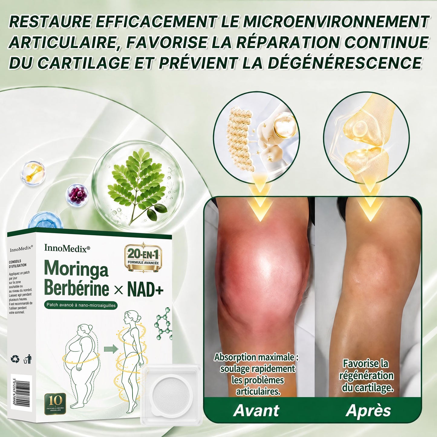 InnoMedix® Moringa Berbérine x NAD+ 20-IN-1 Patch Avancé à Nano-Microaiguilles (法国upsell）