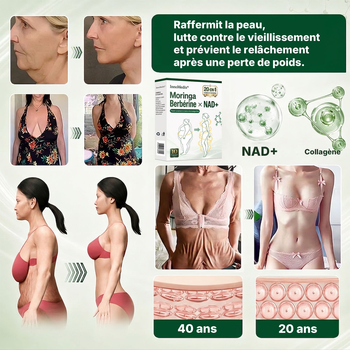 InnoMedix® Moringa Berbérine x NAD+ 20-IN-1 Patch Avancé à Nano-Microaiguilles (加拿大法语upsell）