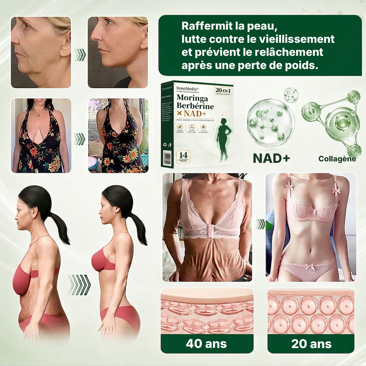InnoMedix® Moringa Berbérine x NAD+ 20-IN-1 Patch Avancé à Nano-Microaiguilles (À appliquer une seule fois par jour – des changements visibles en seulement 7 jours.)（法国法语）（副本）
