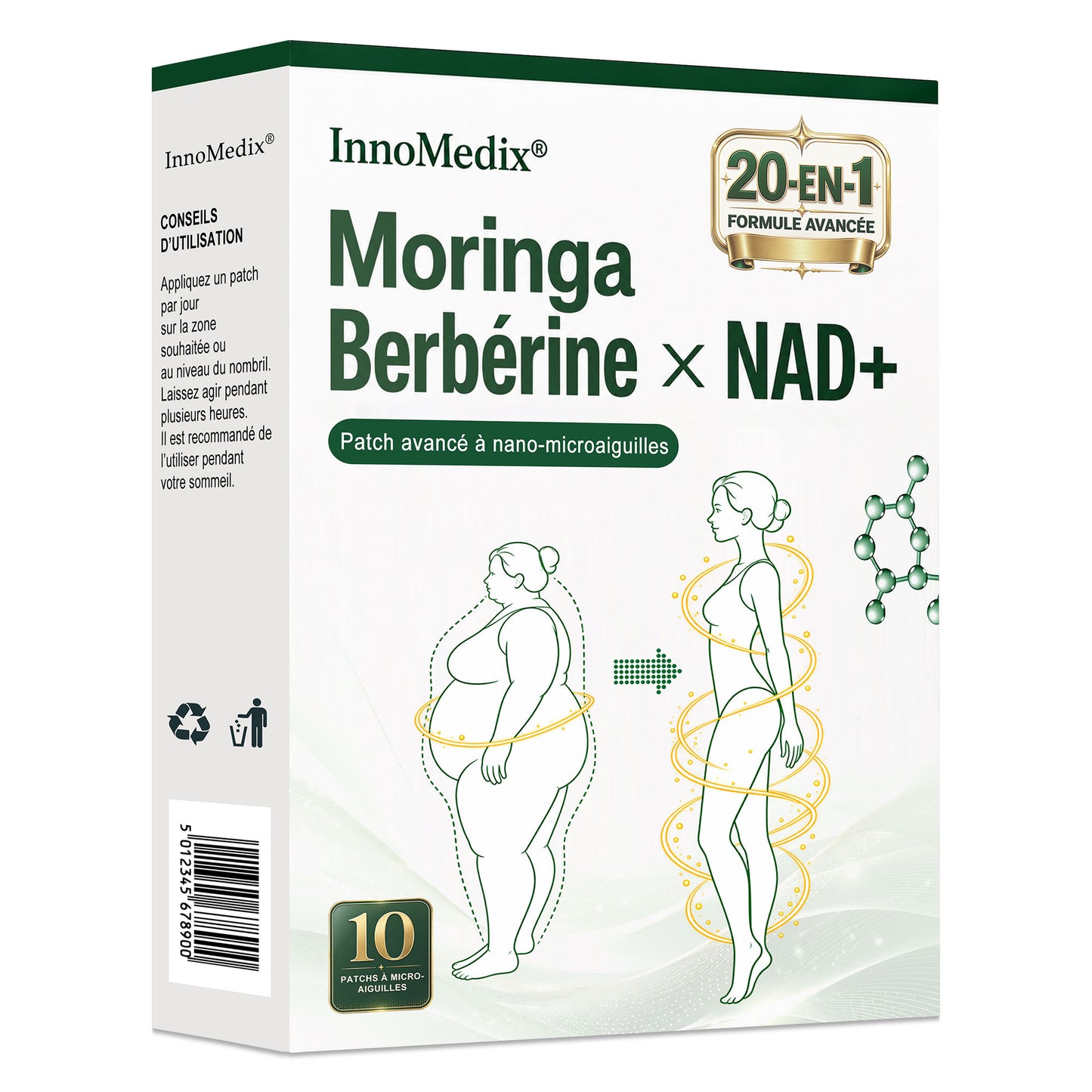 InnoMedix® Moringa Berbérine x NAD+ 20-IN-1 Patch Avancé à Nano-Microaiguilles (法国upsell）
