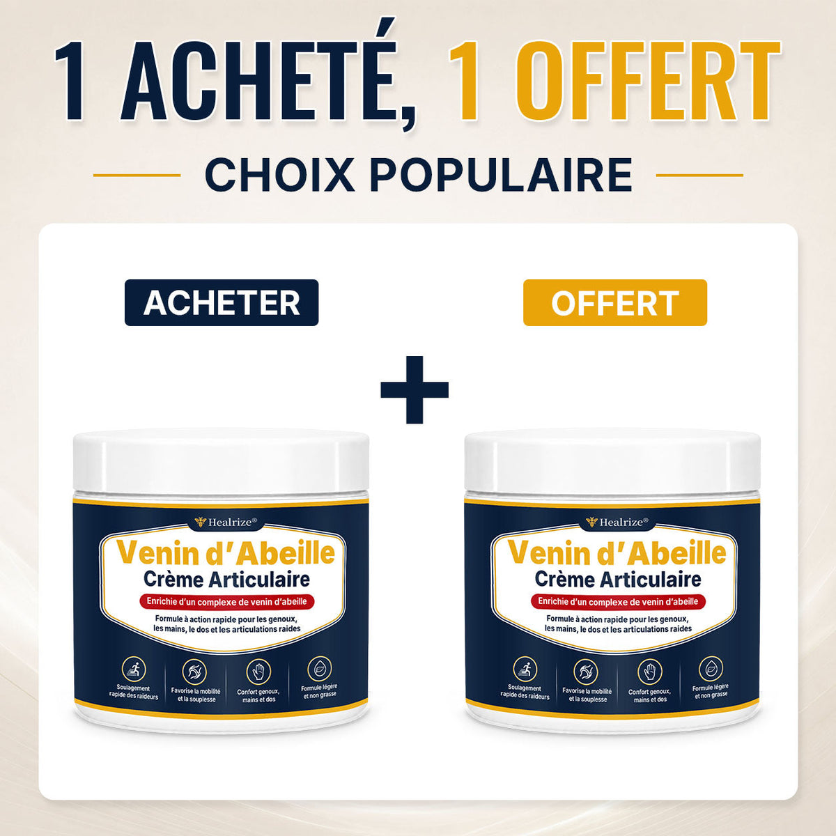 🔥 Healrize® Crème Articulaire au Venin d’Abeille – Soulagement Rapide des Inconforts aux Épaules, Mains, Dos et Articulations | Retrouvez une Mobilité Naturelle（法国）（副本）