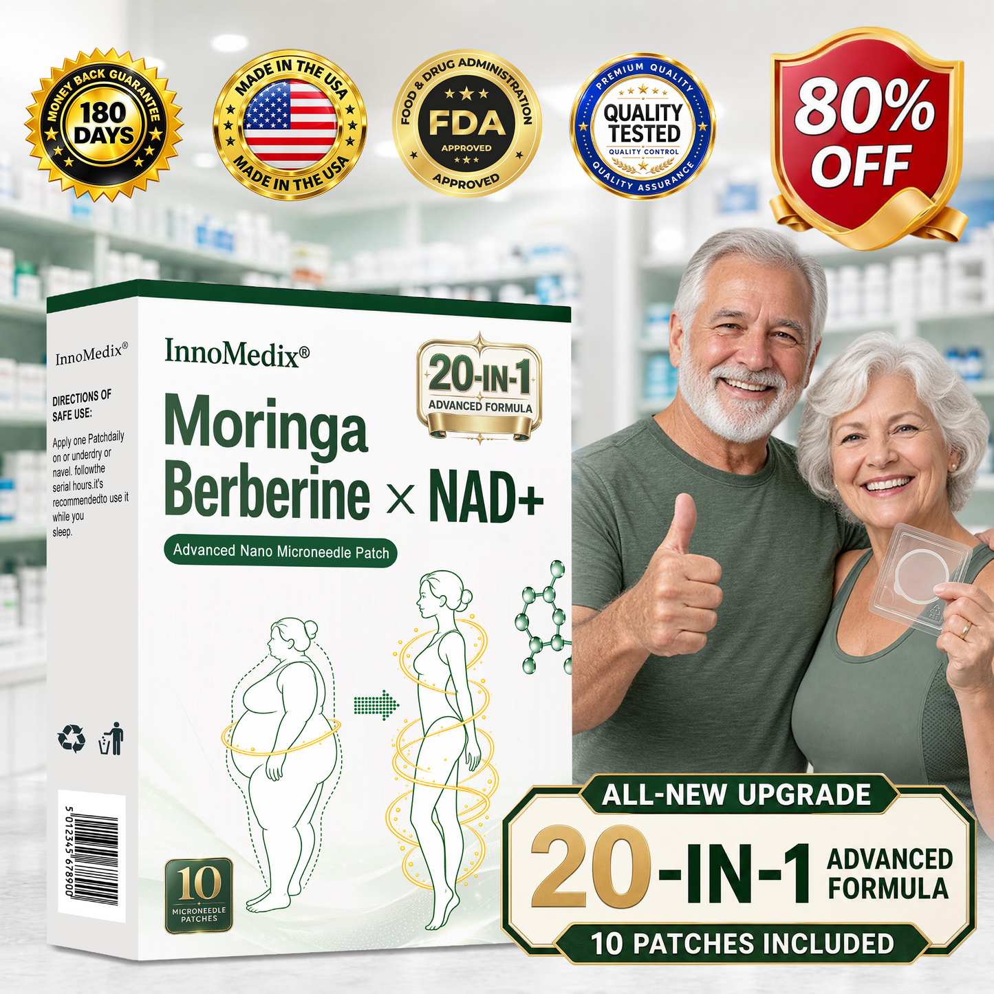 InnoMedix® Moringa Berberine x NAD+ 20-IN-1 Advanced Nano Microneedle Patch（美国英语upsell）