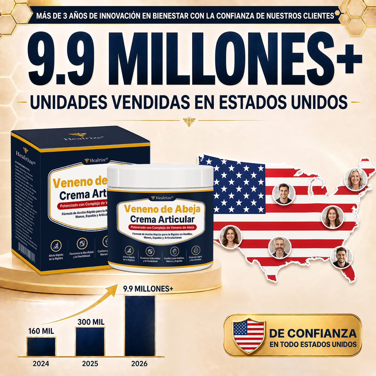🔥 Healrize® Crema para el Confort Articular con Veneno de Abeja – Alivio Rápido para Hombros, Manos, Espalda y Articulaciones | Muévete con Mayor Libertad（美国西语）