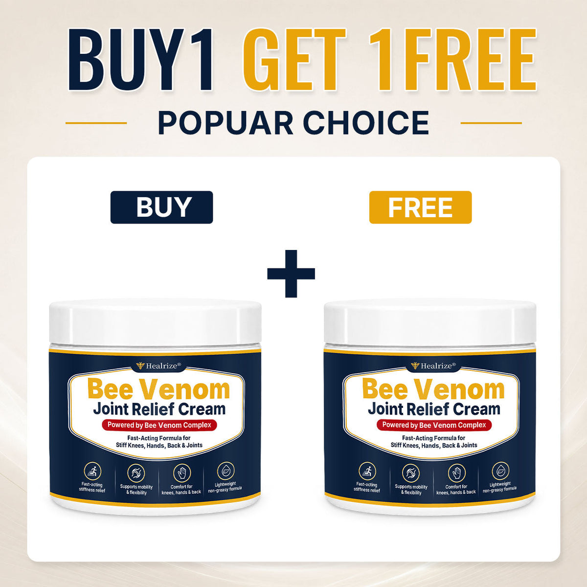 🔥Healrize® Bee Venom Joint Relief Cream – Fast-Absorbing Comfort for Knees, Hands, Back & Shoulders（澳洲英语）