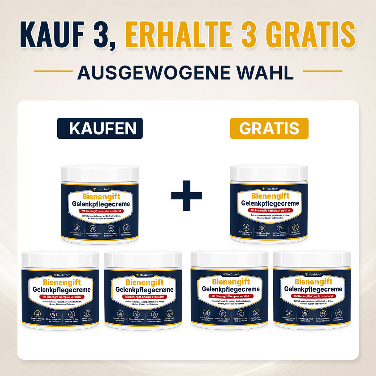 🔥 Healrize® Bienengift-Gelenkpflegecreme – Schnell einziehender Komfort für Knie, Hände, Rücken und Schultern(德语）