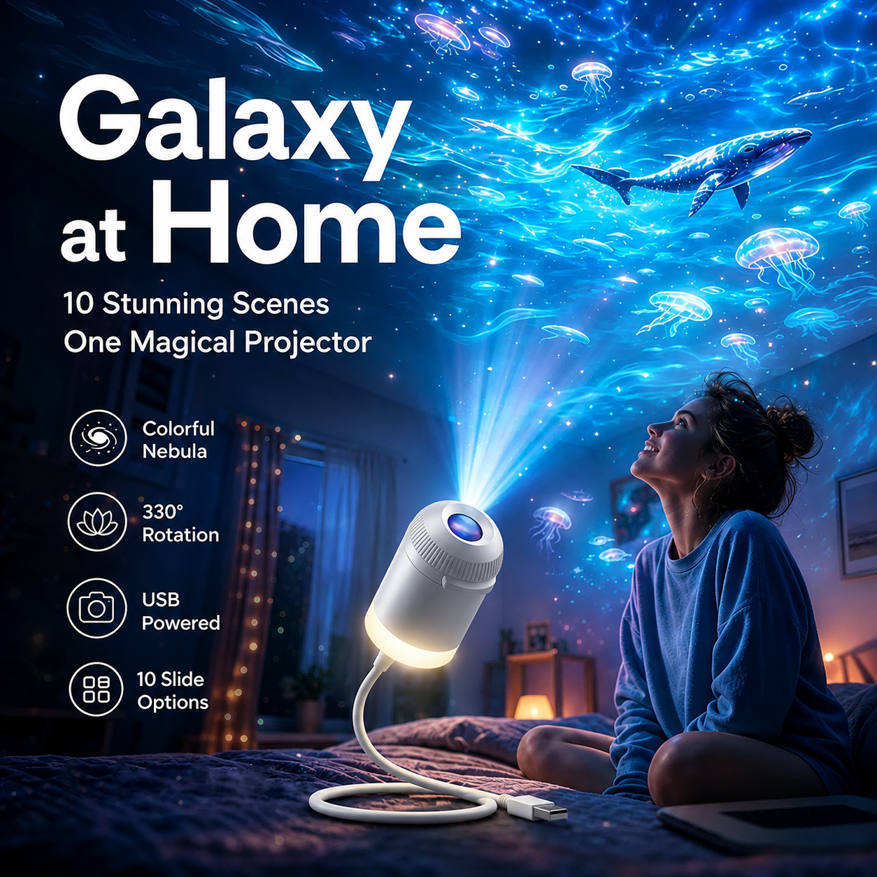 ✨Comauo® Smart Wi-Fi Night Light Projector—💝Smart Wi-Fi Galaxy & Ocean Projector That Transforms Any Room Instantly