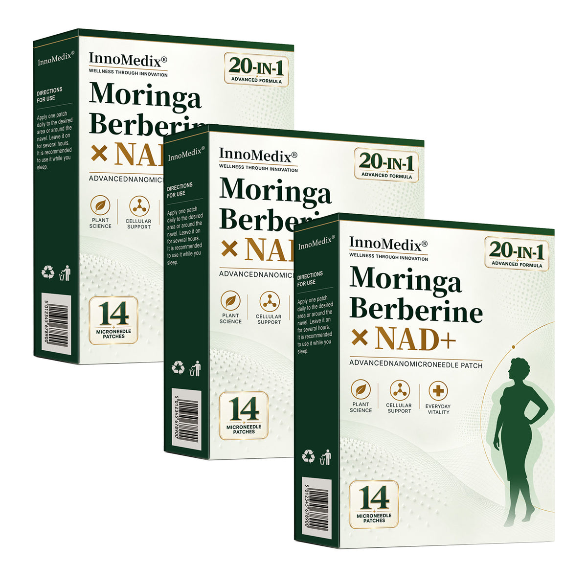 InnoMedix® Moringa · Berberine × NAD+ 20-IN-1 Advanced Nano Microneedle Patch（英国英语）
