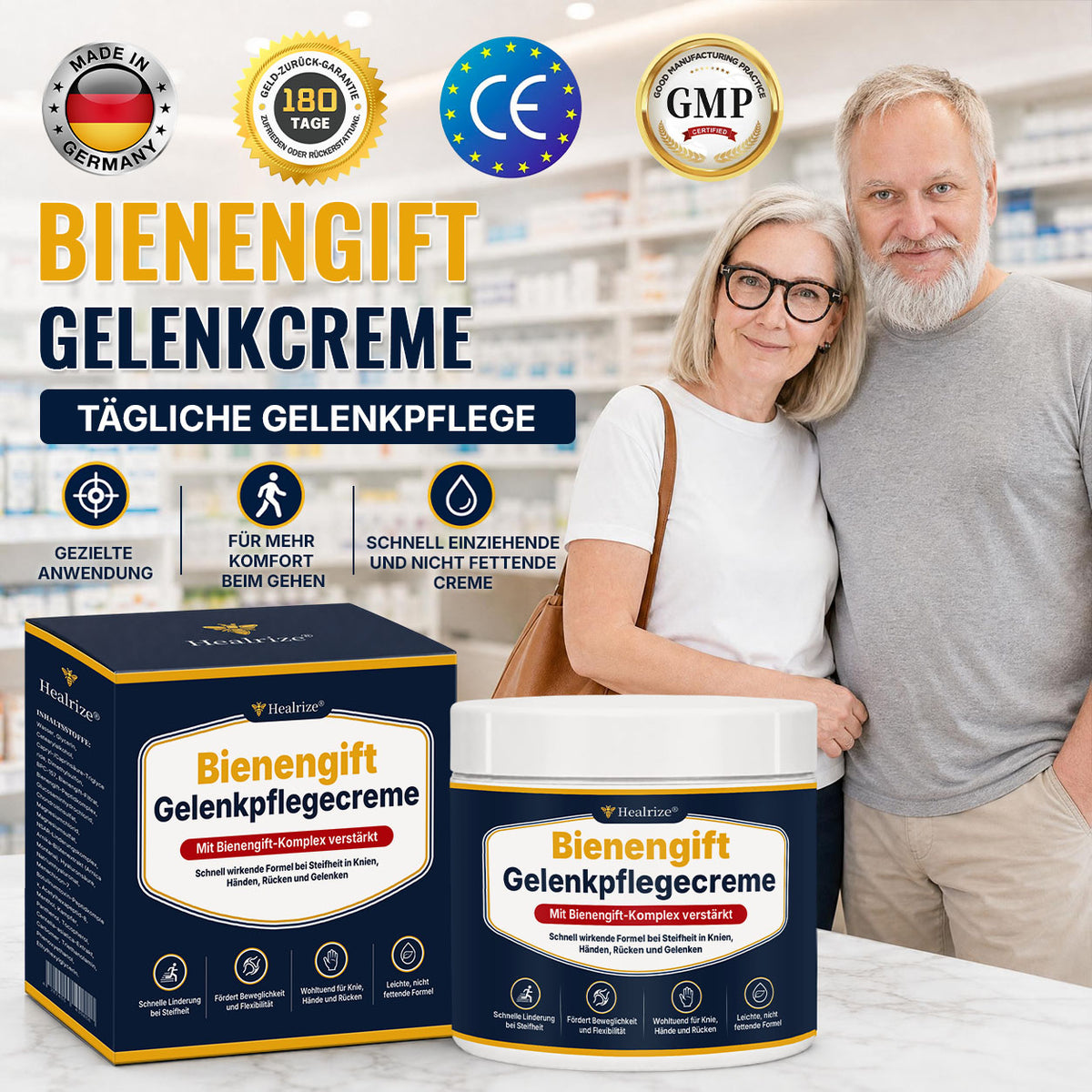 🔥 Healrize® Bienengift-Gelenkpflegecreme – Schnell einziehender Komfort für Knie, Hände, Rücken und Schultern(德语）