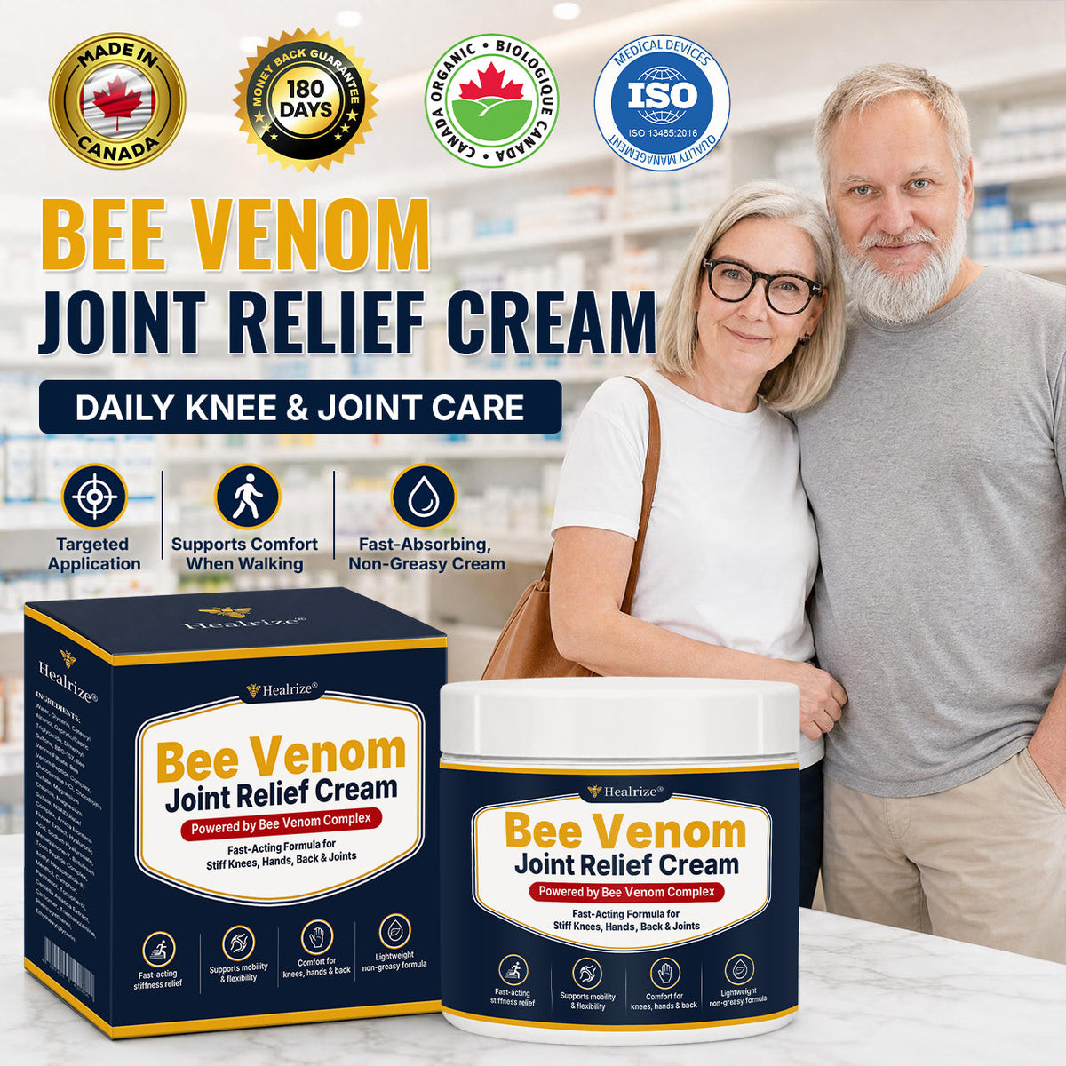 🔥Healrize® Bee Venom Joint Relief Cream – Fast-Absorbing Comfort for Knees, Hands, Back & Shoulders（加拿大英语）