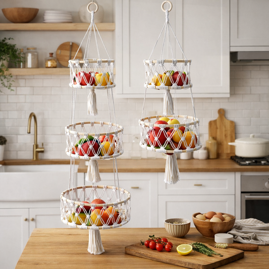 Handmade kitchen woven Multi-layer fruit and vegetable storage basket for hanging shelf