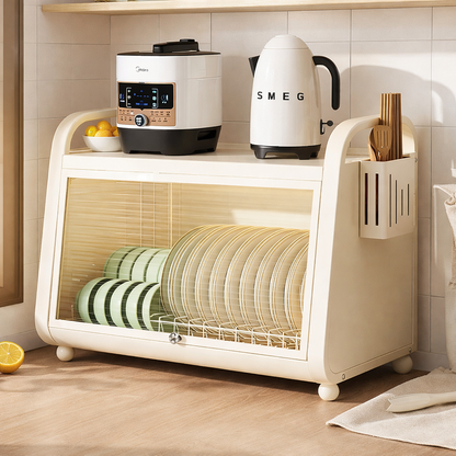 Kitchen dish storage shelf cabinet with a door, including a dish cabinet, a knife rack, a drying rack