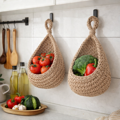 Bohemian style hanging basket, hand-woven storage net, water-drop shaped fruit and vegetable storage container