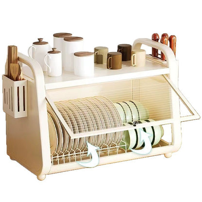 Kitchen dish storage shelf cabinet with a door, including a dish cabinet, a knife rack, a drying rack