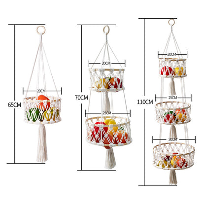 Handmade kitchen woven Multi-layer fruit and vegetable storage basket for hanging shelf