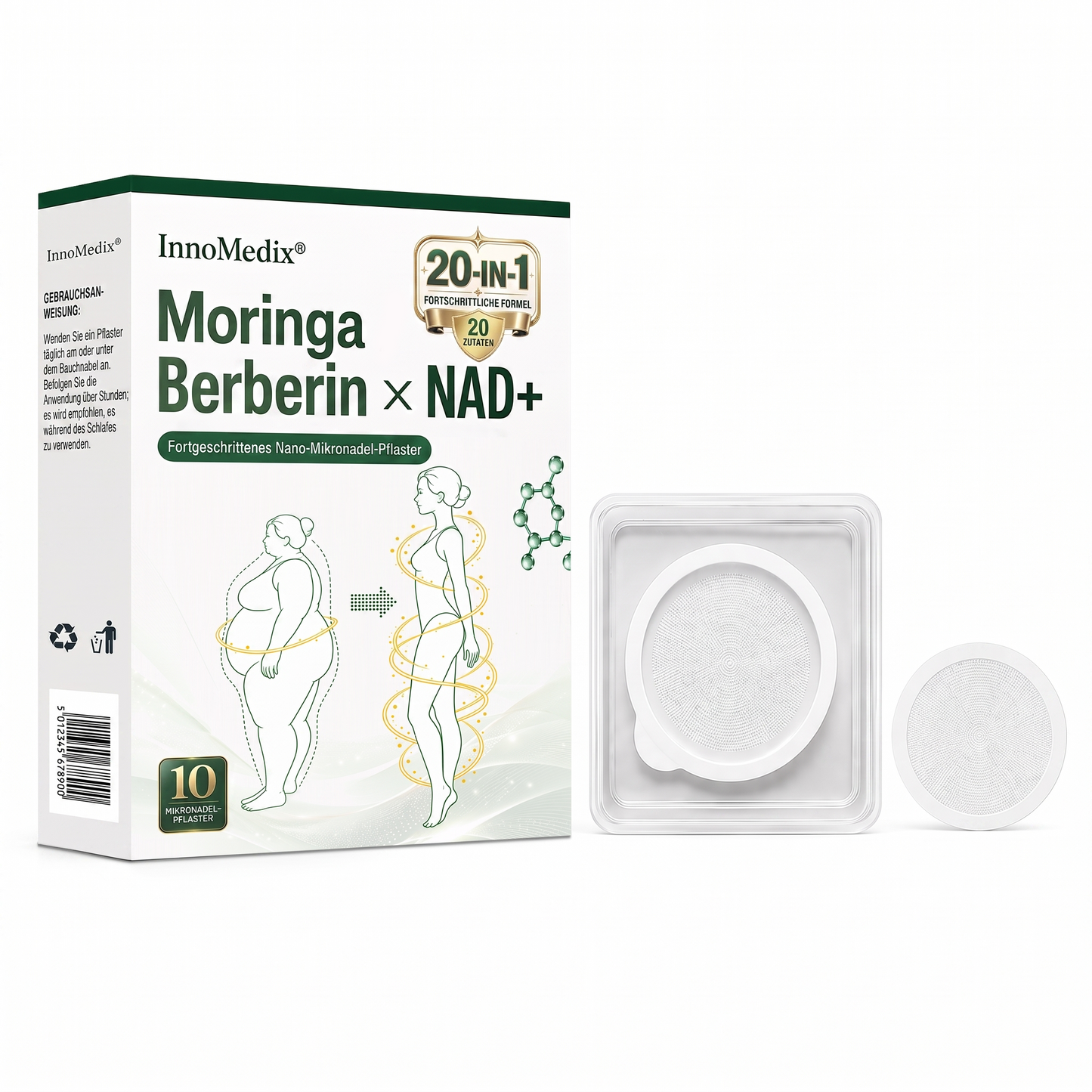 InnoMedix® Moringa Berberin x NAD+ 20-IN-1 Advanced Nano-Mikronadel-Pflaster(德国upsell)