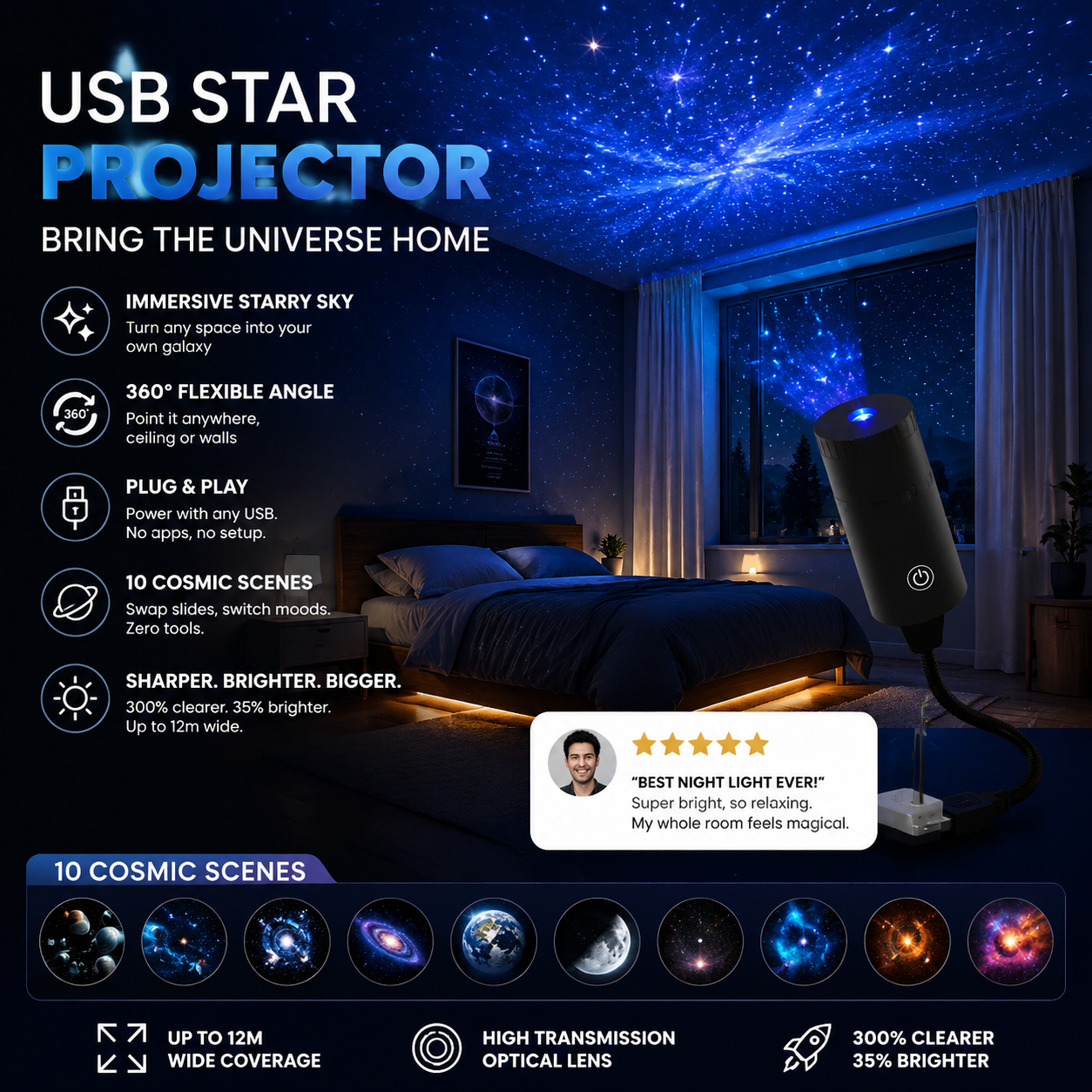 ✨Comauo® Smart Wi-Fi Night Light Projector—💝Smart Wi-Fi Galaxy & Ocean Projector That Transforms Any Room Instantly